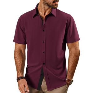 imagePJ PAUL JONES Mens Button Down Short Sleeve Shirts Casual WrinkleFree Dress Shirts Summer BeachRed