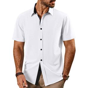 imagePJ PAUL JONES Mens Button Down Short Sleeve Shirts Casual WrinkleFree Dress Shirts Summer BeachWhite