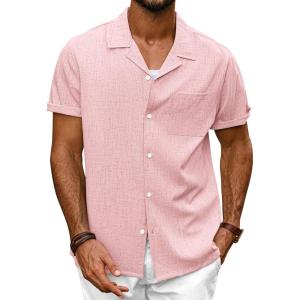 imagePJ PAUL JONES Mens Casual Button Down Shirt Short Sleeve Cuban Beach Shirt WrinkleFree Summer Shirts with Pocket