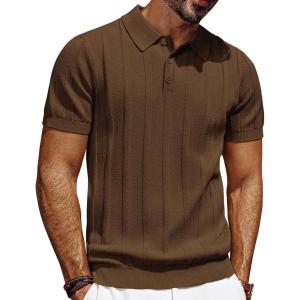 imagePJ PAUL JONES Mens Polo Shirts Short Sleeve Textured Knit Polo Shirt Ribbed Casual Golf ShirtsBrown