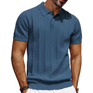imagePJ PAUL JONES Mens Polo Shirts Short Sleeve Textured Knit Polo Shirt Ribbed Casual Golf ShirtsDark Blue
