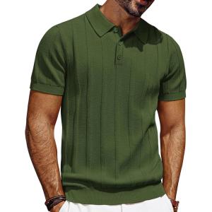imagePJ PAUL JONES Mens Polo Shirts Short Sleeve Textured Knit Polo Shirt Ribbed Casual Golf ShirtsGreen