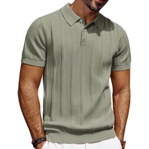 imagePJ PAUL JONES Mens Polo Shirts Short Sleeve Textured Knit Polo Shirt Ribbed Casual Golf ShirtsKhaki Green