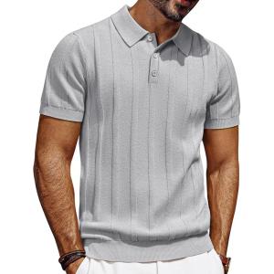imagePJ PAUL JONES Mens Polo Shirts Short Sleeve Textured Knit Polo Shirt Ribbed Casual Golf ShirtsLight Gray
