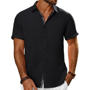 imagePJ PAUL JONES Mens Short Sleeve Button Down Shirts Casual Beach Summer Vacation ShirtsBlack