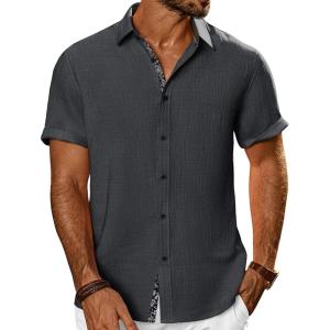 imagePJ PAUL JONES Mens Short Sleeve Button Down Shirts Casual Beach Summer Vacation ShirtsDark Grey