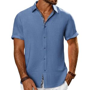 imagePJ PAUL JONES Mens Short Sleeve Button Down Shirts Casual Beach Summer Vacation ShirtsGrey Blue