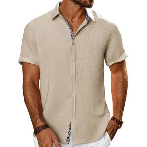 imagePJ PAUL JONES Mens Short Sleeve Button Down Shirts Casual Beach Summer Vacation ShirtsKhaki