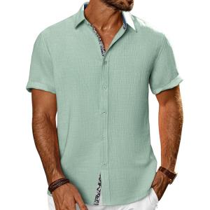 imagePJ PAUL JONES Mens Short Sleeve Button Down Shirts Casual Beach Summer Vacation ShirtsLight Green