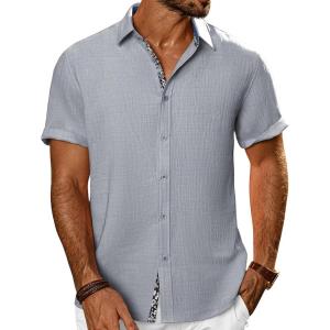 imagePJ PAUL JONES Mens Short Sleeve Button Down Shirts Casual Beach Summer Vacation ShirtsLight Grey