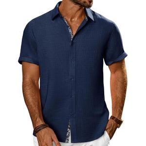 imagePJ PAUL JONES Mens Short Sleeve Button Down Shirts Casual Beach Summer Vacation ShirtsNavy Blue