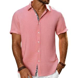 imagePJ PAUL JONES Mens Short Sleeve Button Down Shirts Casual Beach Summer Vacation ShirtsPink