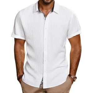 imagePJ PAUL JONES Mens Short Sleeve Button Down Shirts Casual Beach Summer Vacation ShirtsWhite