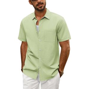 imagePJ PAUL JONES Mens Short Sleeve Button Down Shirts Lightweight Cotton Shirt Casual Summer Shirts for MenLightgreen