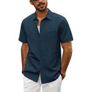 imagePJ PAUL JONES Mens Short Sleeve Button Down Shirts Lightweight Cotton Shirt Casual Summer Shirts for MenNavy Blue