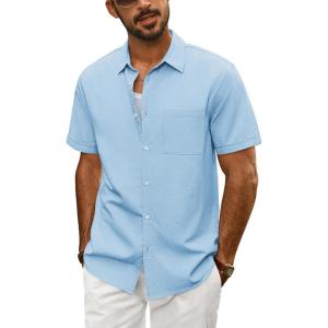 imagePJ PAUL JONES Mens Short Sleeve Button Down Shirts Lightweight Cotton Shirt Casual Summer Shirts for MenSkyblue