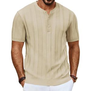 imagePJ PAUL JONES Mens TShirts Henley Short Sleeve Shirt Casual Textured Knit TShirtApricot