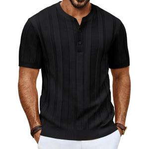 imagePJ PAUL JONES Mens TShirts Henley Short Sleeve Shirt Casual Textured Knit TShirtBlack