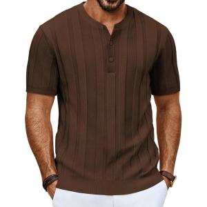 imagePJ PAUL JONES Mens TShirts Henley Short Sleeve Shirt Casual Textured Knit TShirtCoffee