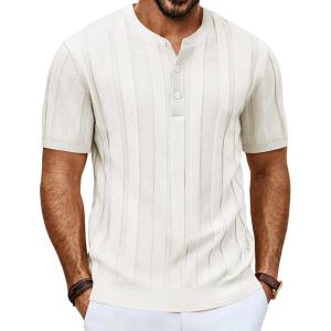 imagePJ PAUL JONES Mens TShirts Henley Short Sleeve Shirt Casual Textured Knit TShirtWhite
