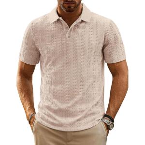 imagePJ PAUL JONES Mens Casual Knit Polor Shirt Short Sleeve Collared ShirtApricot