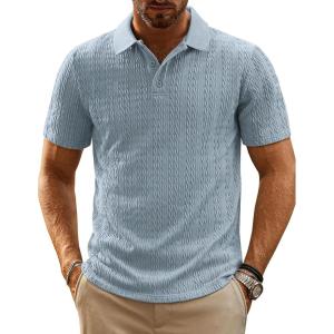imagePJ PAUL JONES Mens Casual Knit Polor Shirt Short Sleeve Collared ShirtBlue Gray