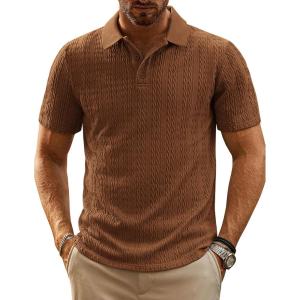 imagePJ PAUL JONES Mens Casual Knit Polor Shirt Short Sleeve Collared ShirtCoffee