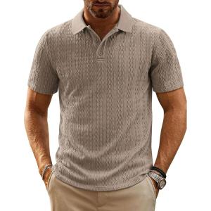 imagePJ PAUL JONES Mens Casual Knit Polor Shirt Short Sleeve Collared ShirtKhaki