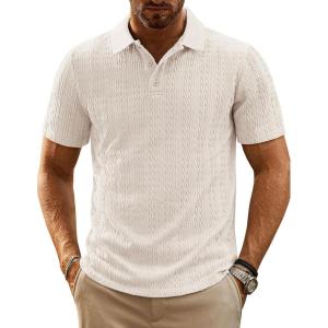 imagePJ PAUL JONES Mens Casual Knit Polor Shirt Short Sleeve Collared ShirtLight Apricot
