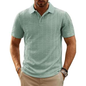 imagePJ PAUL JONES Mens Casual Knit Polor Shirt Short Sleeve Collared ShirtLight Green