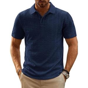 imagePJ PAUL JONES Mens Casual Knit Polor Shirt Short Sleeve Collared ShirtNavy Blue