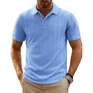 imagePJ PAUL JONES Mens Casual Knit Polor Shirt Short Sleeve Collared ShirtPure Blue