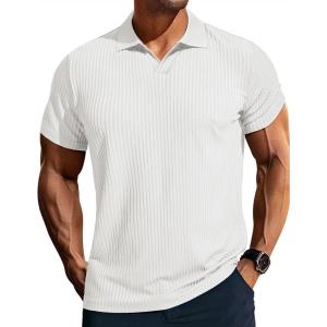 imagePJ PAUL JONES Mens Polo Shirts V Neck Textured Polo Shirt QuickDry Golf ShirtsWhite