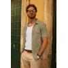 imagePJ PAUL JONES Mens Casual Button Down Shirt Textured Short Sleeve Summer Shirt wih PocketKhaki