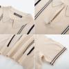 imagePJ PAUL JONES Mens Quarter Zipper Knit Polo Shirts Striped Vintage Short Sleeve ShirtApricot