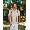 imagePJ PAUL JONES Mens Quarter Zipper Knit Polo Shirts Striped Vintage Short Sleeve ShirtApricot