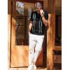 imagePJ PAUL JONES Mens Quarter Zipper Knit Polo Shirts Striped Vintage Short Sleeve ShirtBlack