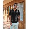 imagePJ PAUL JONES Mens Quarter Zipper Knit Polo Shirts Striped Vintage Short Sleeve ShirtBlack