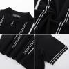 imagePJ PAUL JONES Mens Quarter Zipper Knit Polo Shirts Striped Vintage Short Sleeve ShirtBlack