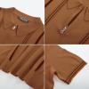 imagePJ PAUL JONES Mens Quarter Zipper Knit Polo Shirts Striped Vintage Short Sleeve ShirtBrown