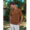 imagePJ PAUL JONES Mens Quarter Zipper Knit Polo Shirts Striped Vintage Short Sleeve ShirtBrown