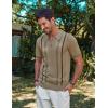 imagePJ PAUL JONES Mens Quarter Zipper Knit Polo Shirts Striped Vintage Short Sleeve ShirtCamel