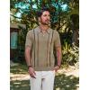 imagePJ PAUL JONES Mens Quarter Zipper Knit Polo Shirts Striped Vintage Short Sleeve ShirtCamel