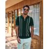 imagePJ PAUL JONES Mens Quarter Zipper Knit Polo Shirts Striped Vintage Short Sleeve ShirtDark Green