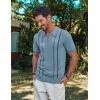 imagePJ PAUL JONES Mens Quarter Zipper Knit Polo Shirts Striped Vintage Short Sleeve ShirtGrey Blue