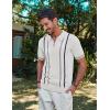 imagePJ PAUL JONES Mens Quarter Zipper Knit Polo Shirts Striped Vintage Short Sleeve ShirtOff  White