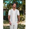 imagePJ PAUL JONES Mens Quarter Zipper Knit Polo Shirts Striped Vintage Short Sleeve ShirtOff  White