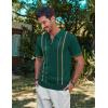 imagePJ PAUL JONES Mens Quarter Zipper Knit Polo Shirts Striped Vintage Short Sleeve ShirtVintage Green