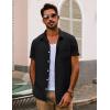 imagePJ PAUL JONES Mens Short Sleeve Button Down Shirts Casual Waffle Textured Loose Fit Summer Beach ShirtBlack