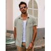 imagePJ PAUL JONES Mens Short Sleeve Button Down Shirts Casual Waffle Textured Loose Fit Summer Beach ShirtKhaki